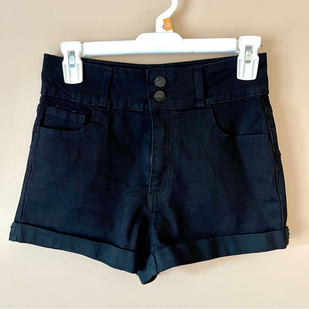 FOREVER 21 | Black High Waisted Rolled Hem Denim Jean Shorts Sz 26